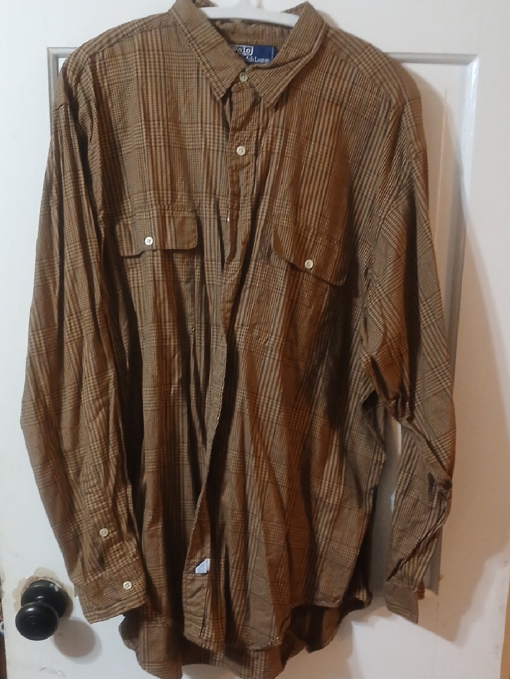 Ralph Lauren Brown Plaid Casual Button-Down Shirt